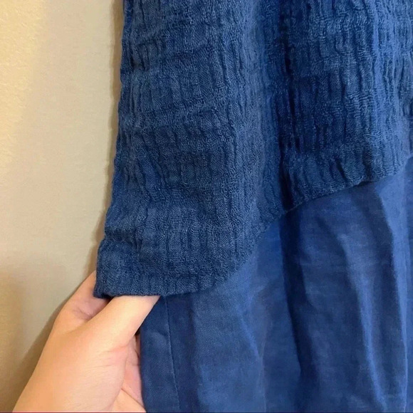 PURE JILL Sleeveless Linen Dress Tiered Overlay Crinkle Lagenlook Blue Petite S - Picture 7 of 12